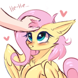 Size: 3000x3000 | Tagged: safe, artist:pesty_skillengton, fluttershy, human, pegasus, pony, g4, chest fluff, cute, daaaaaaaaaaaw, disembodied hand, ear fluff, female, floating heart, hand, heart, high res, hnnng, human on pony petting, love, mare, offscreen character, offscreen human, petting, shyabetes, smiling, wings