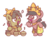 Size: 2560x2048 | Tagged: safe, artist:sugar morning, oc, oc only, oc:nuning, oc:salasika, earth pony, pony, batik, chibi, clothes, cute, dancing, female, flower, flower in hair, gamelan, headdress, high res, indonesia, indonesian, mare, music notes, musical instrument, nusaponycon, playing instrument, simple background, transparent background
