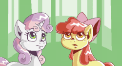 Size: 1500x811 | Tagged: safe, artist:smirk, apple bloom, sweetie belle, pony, g4, animated, duo, female, gif, ms paint, pixel art