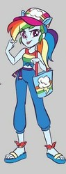 Size: 170x448 | Tagged: safe, alternate version, artist:kora kosicka, rainbow dash, equestria girls, equestria girls specials, g4, my little pony equestria girls: better together, my little pony equestria girls: spring breakdown, cap, clothes, devil horn (gesture), feet, female, hat, official fan art, pony ears, sandals, solo