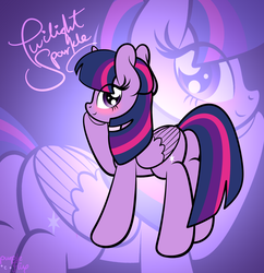 Size: 2900x3000 | Tagged: dead source, safe, artist:php142, twilight sparkle, alicorn, pony, g4, blushing, female, gradient background, high res, looking at you, looking back, looking back at you, mare, rear view, simple background, solo, text, twilight sparkle (alicorn), zoom layer