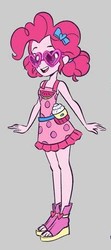Size: 201x454 | Tagged: safe, alternate version, artist:kora kosicka, pinkie pie, equestria girls, equestria girls specials, g4, my little pony equestria girls: better together, my little pony equestria girls: spring breakdown, clothes, concept art, cute, diapinkes, feet, female, glasses, legs, open-toed shoes, sleeveless, smiling, solo