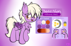 Size: 2500x1600 | Tagged: safe, artist:php142, oc, oc only, oc:pinkfull night, bat pony, pony, bat pony oc, chest fluff, commission, cutie mark, female, glasses, grin, reference sheet, smiling, solo, teenager