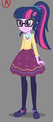 Size: 482x1104 | Tagged: safe, alternate version, artist:kora kosicka, sci-twi, twilight sparkle, equestria girls, g4, my little pony equestria girls: friendship games, alternate clothes, clothes, cute, female, glasses, mary janes, pantyhose, ponytail, sci-twi outfits, shoes, skirt, smiling, solo