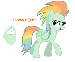 Size: 700x583 | Tagged: safe, artist:kirstenedition, oc, oc only, oc:thunder dust, pegasus, pony, female, magical lesbian spawn, mare, offspring, parent:rainbow dash, parent:spitfire, parents:spitdash, rainbow hair, simple background, solo, white background