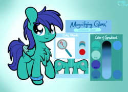 Size: 2500x1800 | Tagged: safe, artist:php142, oc, oc only, oc:magnifying glass, pegasus, pony, bracelet, chest fluff, colt, commission, cutie mark, jewelry, male, reference sheet, smiling, solo