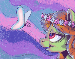 Size: 1625x1275 | Tagged: safe, artist:smirk, tree hugger, butterfly, pony, g4, blurry, daisy chains, lidded eyes, ms paint, pixel art