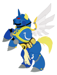 Size: 600x785 | Tagged: safe, artist:littleedward, pony, unicorn, adeptus astartes, armor, artifact, crossover, ponified, ponyhammer, power armor, rearing, simple background, solo, space marine, transparent background, ultramarine, warhammer (game), warhammer 40k