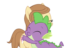 Size: 750x489 | Tagged: safe, edit, editor:undeadponysoldier, spike, oc, oc:cream heart, dragon, earth pony, pony, g4, adorable face, canon x oc, crack shipping, creamspike, cute, daaaaaaaaaaaw, eyes closed, female, hug, male, mare, shipping, simple background, spikelove, straight, white background
