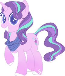 Size: 309x361 | Tagged: safe, artist:dashkatortik12222222, starlight glimmer, pony, unicorn, g4, alternate cutie mark, alternate design, alternate hairstyle, bandana, beautiful, colored hooves, female, looking at you, mare, raised hoof, redesign, simple background, smiling, solo, transparent background