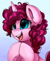 Size: 1446x1764 | Tagged: safe, artist:pridark, oc, oc only, oc:butter pop, pony, unicorn, bust, commission, female, happy, mare, open mouth, portrait, solo