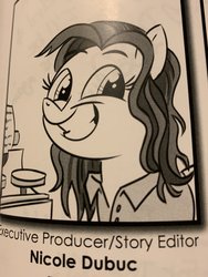 Size: 1540x2047 | Tagged: safe, artist:ohjeetorig, pony, monochrome, nicole dubuc, solo, wrap party, yearbook, yearbook photo