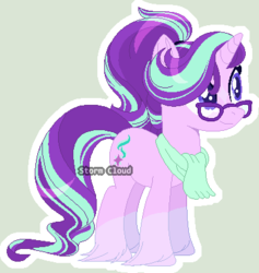 Size: 388x409 | Tagged: safe, artist:selenaede, artist:stormcloud-yt, starlight glimmer, pony, unicorn, g4, alternate hairstyle, base used, beautiful, clothes, coat markings, colored hooves, female, glasses, hoof fluff, mare, obtrusive watermark, ponytail, redesign, scarf, simple background, smiling, socks (coat markings), solo, unshorn fetlocks, watermark, white outline