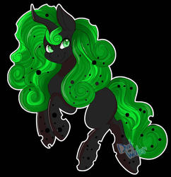 Size: 1280x1322 | Tagged: safe, artist:diethtwoo, oc, oc only, oc:dreamweaver, changeling, big hair, black background, changeling oc, female, green changeling, looking at you, simple background, smiling, solo