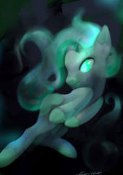 Size: 1024x1449 | Tagged: safe, artist:shinytheblossom, oc, oc only, ghost, ghost pony, monster pony, pony, abstract background, ethereal mane, raised hoof, solo, speedpaint