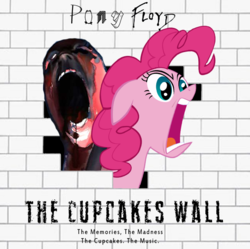 Size: 600x597 | Tagged: safe, artist:fboss90, artist:mindlessgonzo, artist:spaceponies, pinkie pie, earth pony, pony, g4, album cover, female, open mouth, pink floyd, pony floyd, solo, the wall