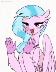 Size: 1414x1828 | Tagged: safe, artist:seamaggie, silverstream, hippogriff, g4, animated, blinking, clapping, cute, diastreamies, female, frame by frame, gif, jewelry, necklace, seamaggie is trying to murder us, simple background, white background