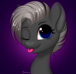 Size: 4887x4752 | Tagged: safe, artist:bestiary, oc, oc only, oc:masque, pegasus, pony, absurd resolution, bust, commission, female, mare, one eye closed, simple background, solo, tongue out, wink, ych result