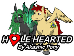 Size: 721x547 | Tagged: safe, artist:sword-of-akasha, oc, oc only, oc:dented armor, oc:echo, changeling, changeling queen, pegasus, pony, fanfic:hole hearted, changeling queen oc, fanfic, fanfic art, female, green changeling, horn, male, pegasus oc, simple background, unshorn fetlocks, weapon, white background, wings