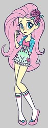 Size: 252x667 | Tagged: safe, alternate version, artist:kora kosicka, fluttershy, equestria girls, g4, my little pony equestria girls: better together, clothes, concept art, cute, female, legs, shoes, shyabetes, smiling, socks, solo