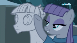 Size: 1440x807 | Tagged: safe, screencap, maud pie, mudbriar, earth pony, pony, g4, student counsel, agalmatophilia, animated, cartoonito logo, female, loop, male, mare, petrification, rock, rockbriar, ship:maudbriar, shipping, smiling, straight, that pony sure does love rocks, when she smiles, you got the hunk part right