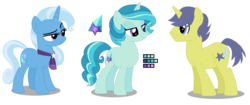 Size: 1069x451 | Tagged: safe, artist:awoomarblesoda, comet tail, trixie, oc, oc:starry aura, pony, unicorn, g4, base used, female, mare, offspring, parent:comet tail, parent:trixie, parents:cometrix, simple background, transparent background