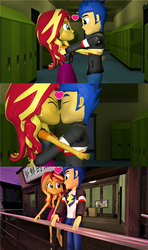 Size: 1920x3240 | Tagged: safe, artist:3d4d, artist:class37boy, flash sentry, sunset shimmer, equestria girls, g4, 3d, collage, female, male, ship:flashimmer, shipping, source filmmaker, straight
