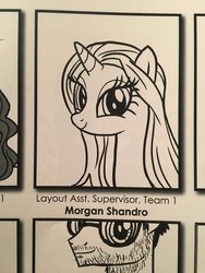 Size: 1536x2048 | Tagged: safe, artist:ohjeetorig, pony, monochrome, morgan shandro, wrap party, yearbook