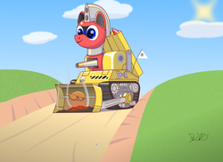 Size: 3506x2550 | Tagged: safe, artist:trackheadtherobopony, oc, oc only, oc:trackhead, pony, robot, robot pony, cannon, fireworks, high res, rostisserie chicken, solo, tank (vehicle)