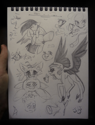 Size: 2409x3165 | Tagged: safe, artist:ecolinegd, oc, earth pony, pony, creepy, crossover, good omens, high res, monochrome, ponified, sketch, traditional art, wings