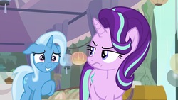 Size: 1920x1080 | Tagged: safe, screencap, starlight glimmer, trixie, pony, g4, student counsel, floppy ears, starlight glimmer is not amused, unamused
