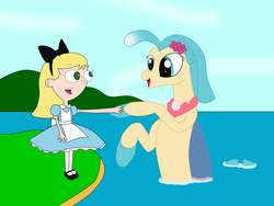 Size: 3264x2448 | Tagged: safe, artist:04startycornonline88, princess skystar, seapony (g4), g4, my little pony: the movie, clothes, cosplay, costume, high res, land, ocean, phineas and ferb