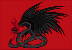 Size: 3196x2220 | Tagged: safe, artist:edge14, oc, oc only, oc:plague, pony, snake, claws, fireball, high res, oc villain, red background, red eyes, simple background, six winged serpent, solo