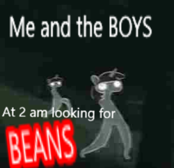 Size: 293x282 | Tagged: safe, artist:tjpones edits, edit, twilight sparkle, cryptid, pony, g4, beans, caption, creepy, dank memes, deep fried meme, food, fresno nightcrawlers, image macro, me and the boys, me and the boys at 2am looking for beans, meme, ponified, spoopy, text
