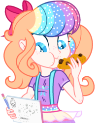 Size: 736x917 | Tagged: safe, artist:awoomarblesoda, oc, oc only, oc:frosting, equestria girls, g4, base used, cookie, female, food, rainbow hair, simple background, solo, transparent background