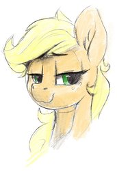 Size: 945x1385 | Tagged: safe, artist:dimfann, applejack, earth pony, pony, g4, bust, female, simple background, sketch, solo, white background