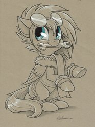 Size: 2440x3276 | Tagged: safe, artist:patchwerk-kw, oc, oc only, oc:gryph xander, pegasus, pony, clothes, high res, partial color, solo, traditional art