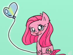 Size: 1024x768 | Tagged: safe, artist:galaxysodapop, pinkie pie, pony, g4, :p, balloon, blushing, cute, cuteamena, diapinkes, ear fluff, female, green background, heart, heart balloon, looking at you, pinkamena diane pie, simple background, solo, tongue out