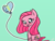Size: 1024x768 | Tagged: safe, artist:galaxysodapop, pinkie pie, earth pony, pony, g4, :p, balloon, blushing, cute, cuteamena, diapinkes, ear fluff, female, green background, heart, heart balloon, looking at you, pinkamena diane pie, simple background, solo, tongue out