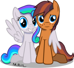 Size: 6100x5600 | Tagged: safe, artist:mattreverse, oc, oc only, oc:autumn (darky) nights, oc:spectral bolt, pegasus, pony, couple, freckles, hug, simple background, transparent background, vector, winghug