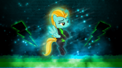 Size: 3840x2160 | Tagged: safe, artist:cloudy glow, artist:game-beatx14, edit, lightning dust, pegasus, pony, g4, the washouts (episode), 4k, clothes, female, high res, mare, solo, uniform, wallpaper, wallpaper edit, washouts uniform