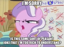 Size: 649x476 | Tagged: safe, edit, edited screencap, screencap, diamond tiara, earth pony, pony, crusaders of the lost mark, g4, season 5, arin hanson face, caption, complex background, cropped, female, filly, funny face, image macro, meme, rich, solo, text