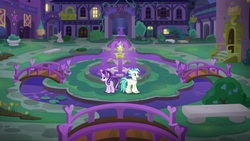 Size: 1920x1080 | Tagged: safe, screencap, starlight glimmer, terramar, classical hippogriff, hippogriff, pony, g4, student counsel, fountain, school of friendship
