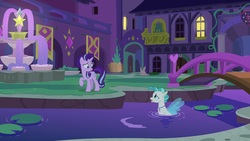 Size: 1920x1080 | Tagged: safe, screencap, starlight glimmer, terramar, pony, seapony (g4), g4, my little pony: friendship is magic, student counsel, fountain, water