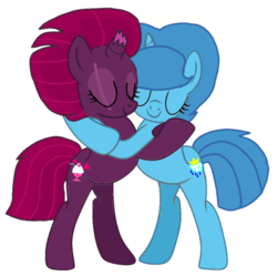 Size: 1033x1028 | Tagged: safe, artist:徐詩珮, fizzlepop berrytwist, spring rain, tempest shadow, pony, unicorn, g4, my little pony: the movie, base used, broken horn, eyes closed, female, horn, hug, lesbian, mare, ship:springshadow, shipping, simple background, transparent background