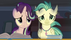 Size: 1920x1080 | Tagged: safe, screencap, starlight glimmer, terramar, classical hippogriff, hippogriff, pony, g4, student counsel, book