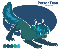 Size: 4680x3897 | Tagged: safe, artist:silkensaddle, oc, oc only, oc:poison trail, hengstwolf, original species, timber pony, timber wolf, werewolf, claws, fangs, glowing eyes, solo, species swap