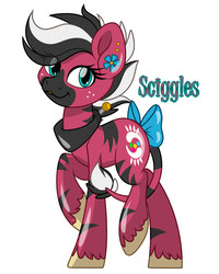 Size: 1200x1500 | Tagged: safe, artist:missbramblemele, oc, oc only, oc:sciggles, hybrid, pony, zony, bow, female, simple background, solo, tail bow, white background
