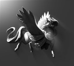 Size: 1280x1147 | Tagged: safe, artist:eerinless, oc, oc only, pegasus, pony, flying, monochrome, simple background, solo