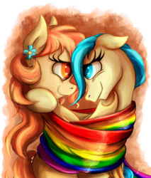 Size: 1275x1500 | Tagged: safe, artist:jamescorck, aunt holiday, auntie lofty, earth pony, pegasus, pony, g4, the last crusade, colored pupils, female, lesbian, looking at each other, pride, pride flag, pride month, ship:lofty day, shipping, simple background, that was fast, transparent background, underhoof